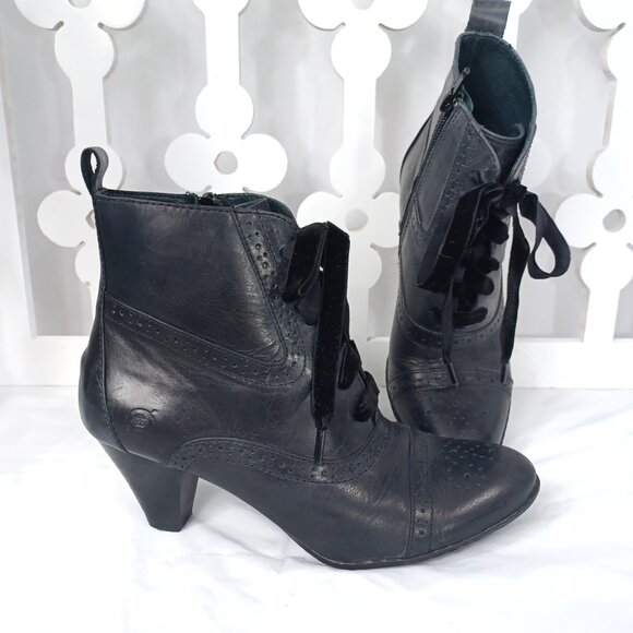 Born Shoes - BORN Oxford Granny Boots Leather Velvet Laces 6